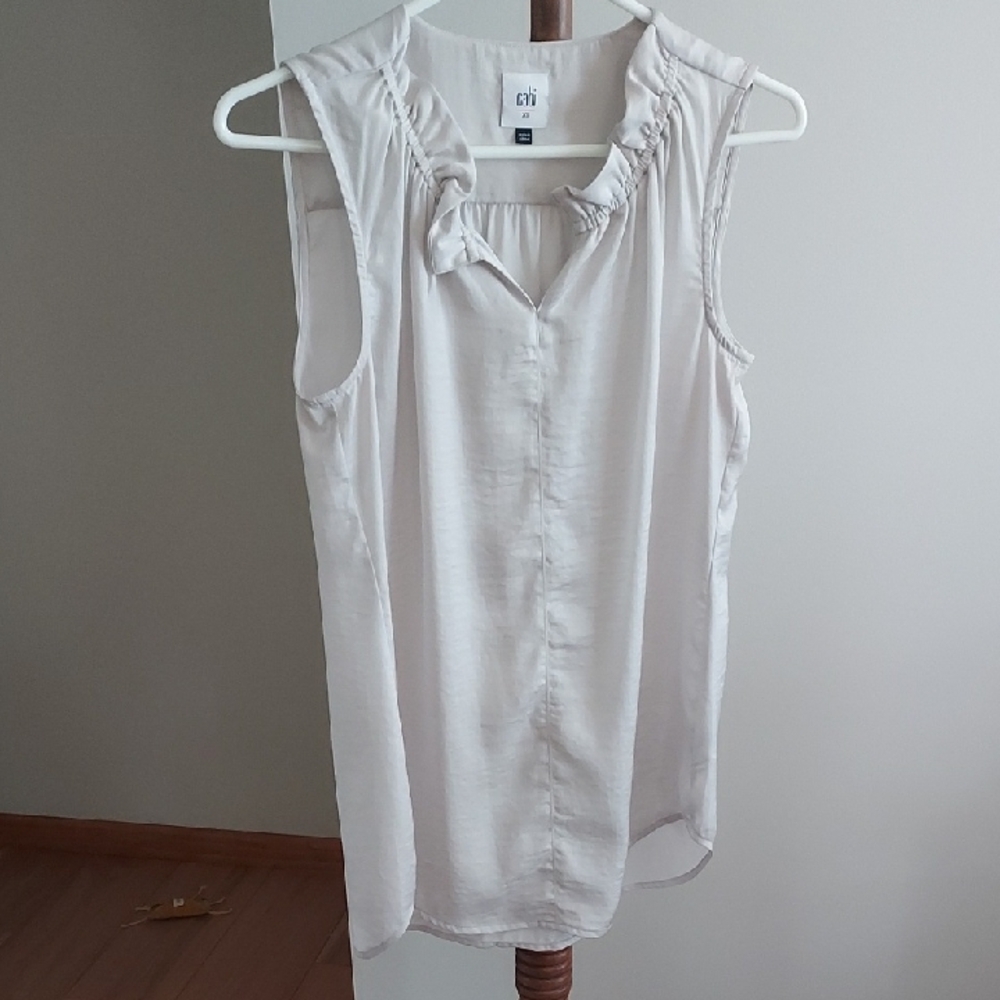 CAbi White Sleeveless Ruffle Neck Camisole